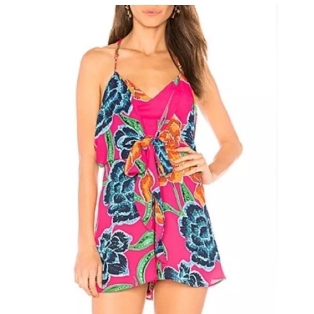 Show Me Your Mumu Melissa Romper Womens Small Pink Floral Tie Front Cutout